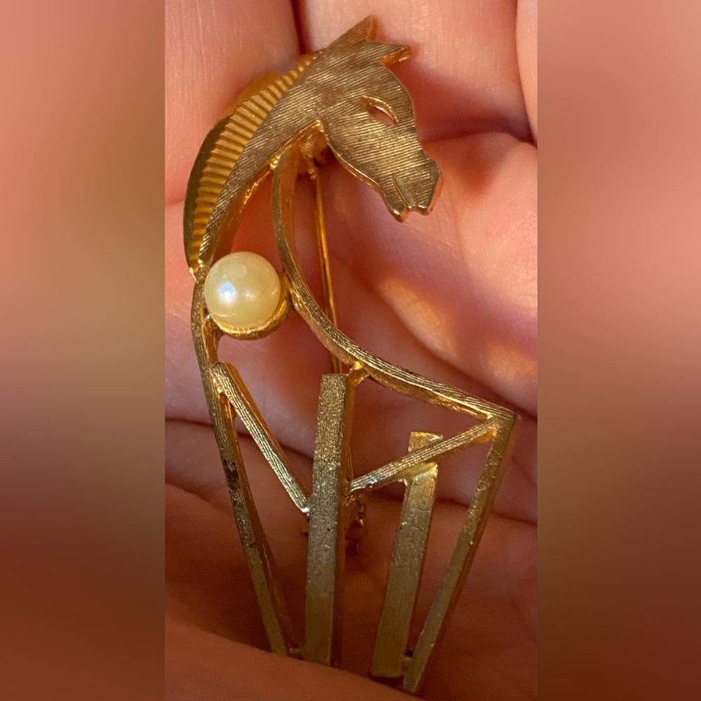 Vintage 1950s-60s Horse Brooch Pin BSK Modernist Costume Equestrian Jewelry